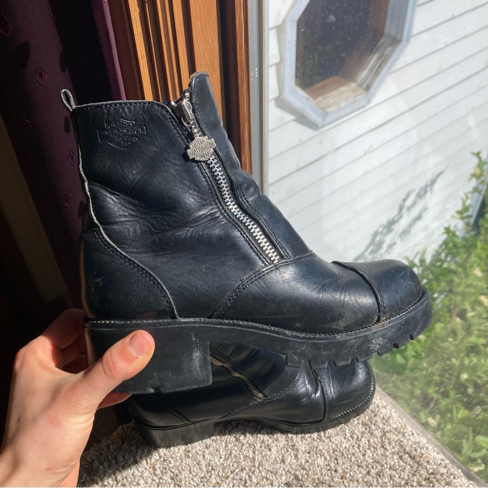 Authentic Black Harley Davidson Ankle Boots with Double Zipper
